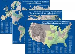 2017/2018 Nuclear News 3-Map COMBO #1 of United States and Both Worldwide Commercial Nuclear Power Plants Wall Maps