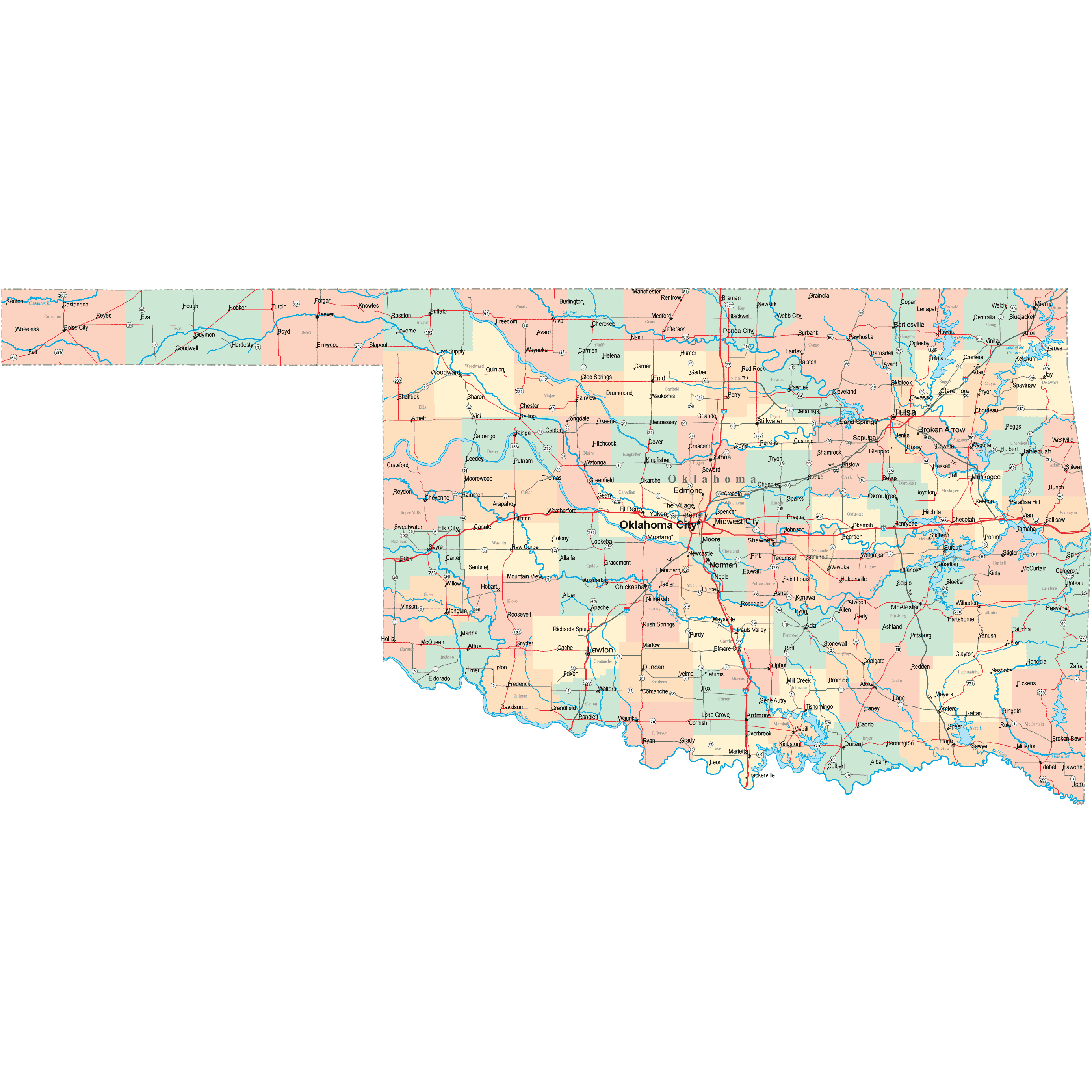 Oklahoma Road Map Square 