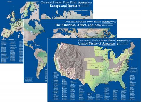Nuclear News 3-Map COMBO #1 of United States and Both International Commercial Nuclear Power Plants Wall Maps